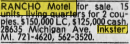 Rancho Motel - 1982 For Sale (newer photo)
